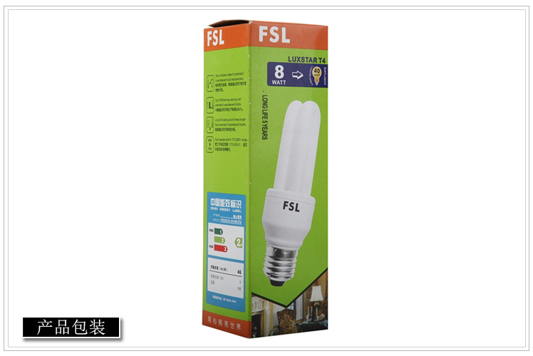 
                                        
                                                                                佛山照明（FSL）节能灯泡灯管大螺口小灯泡日光灯T4-2U-8W-E27白光6500K  4只装                