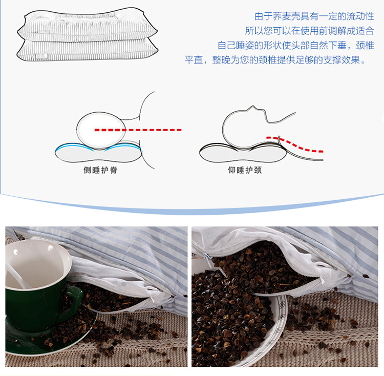 迎时（YINGSHI）荞麦壳健康枕 枕头枕芯 面料100%棉 全荞麦壳填充  单人定型枕头 40×68cm 蓝色