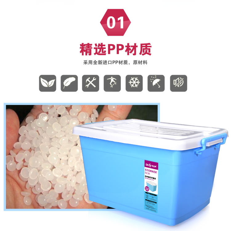 百草园 欧式滑轮塑料整理箱收纳箱 衣服杂物储物箱32L+42L+75L 3个装 糖果蓝