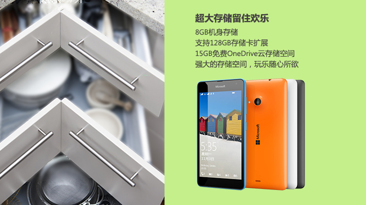 微软（Microsoft） Lumia 535 (RM-1090) 白色 联通3G手机 双卡双待