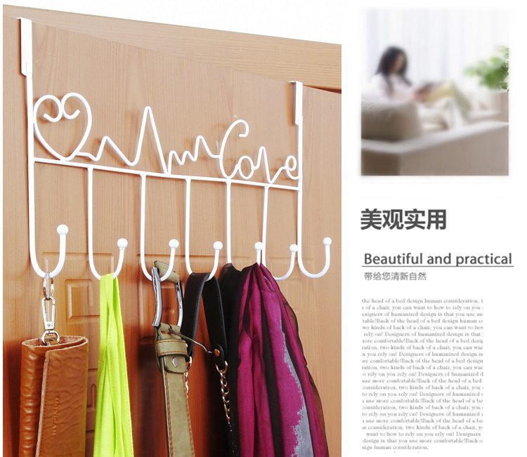 晟旎尚品 门后免钉挂钩 门后挂衣架 衣帽架 衣服挂钩 爱心 7钩 黑色
