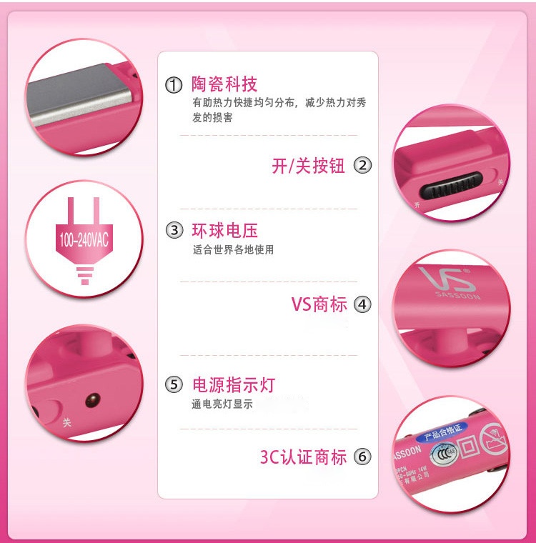 
                                        沙宣（VS）VSCS80PCN 14mm 迷你陶瓷直发夹                