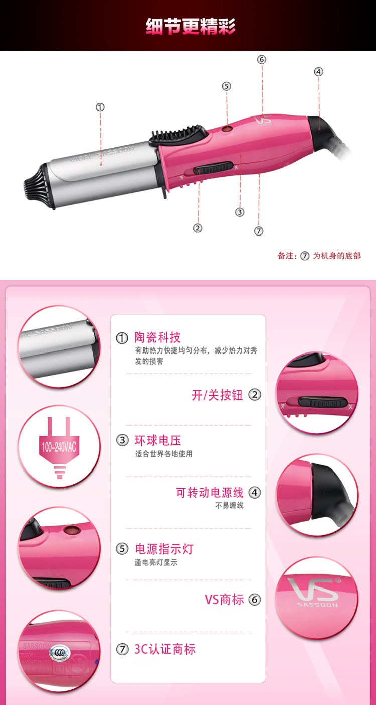 
                                        
                                                            沙宣（VS）电卷发棒 卷发神器 卷发器 小卷内扣梨花卷 迷你便携卷发器（粉）VSCD63CN                