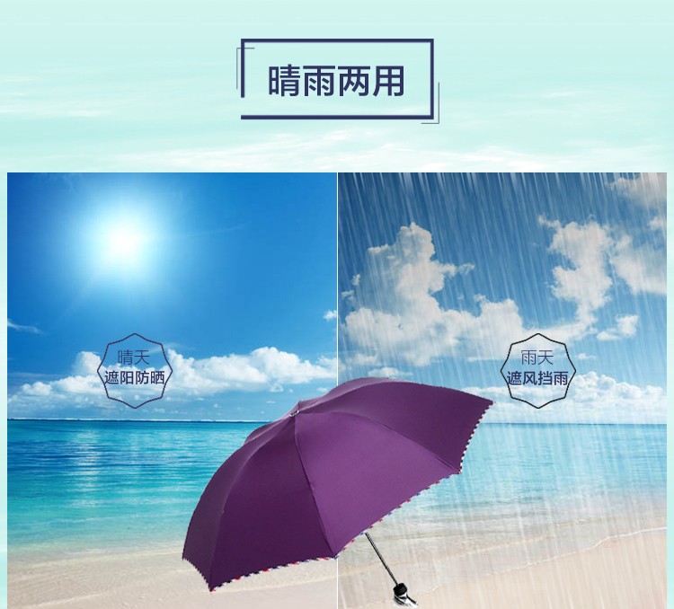 
                                        
                                        天堂伞 世纪佳缘黑胶三折太阳伞晴雨伞33186E深紫色                
