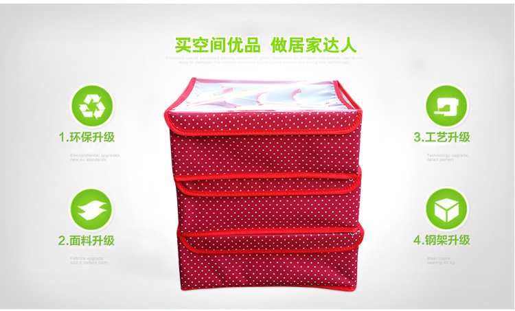 
                                        
                                        空间优品 内衣收纳箱 牛津布收纳盒三件套 红色圆点点                