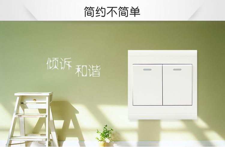 
                                        施耐德电气（Schneider Electric）开关插座 开关面板 双开单控开关 带荧光指示 A5莹润系列 白色                
