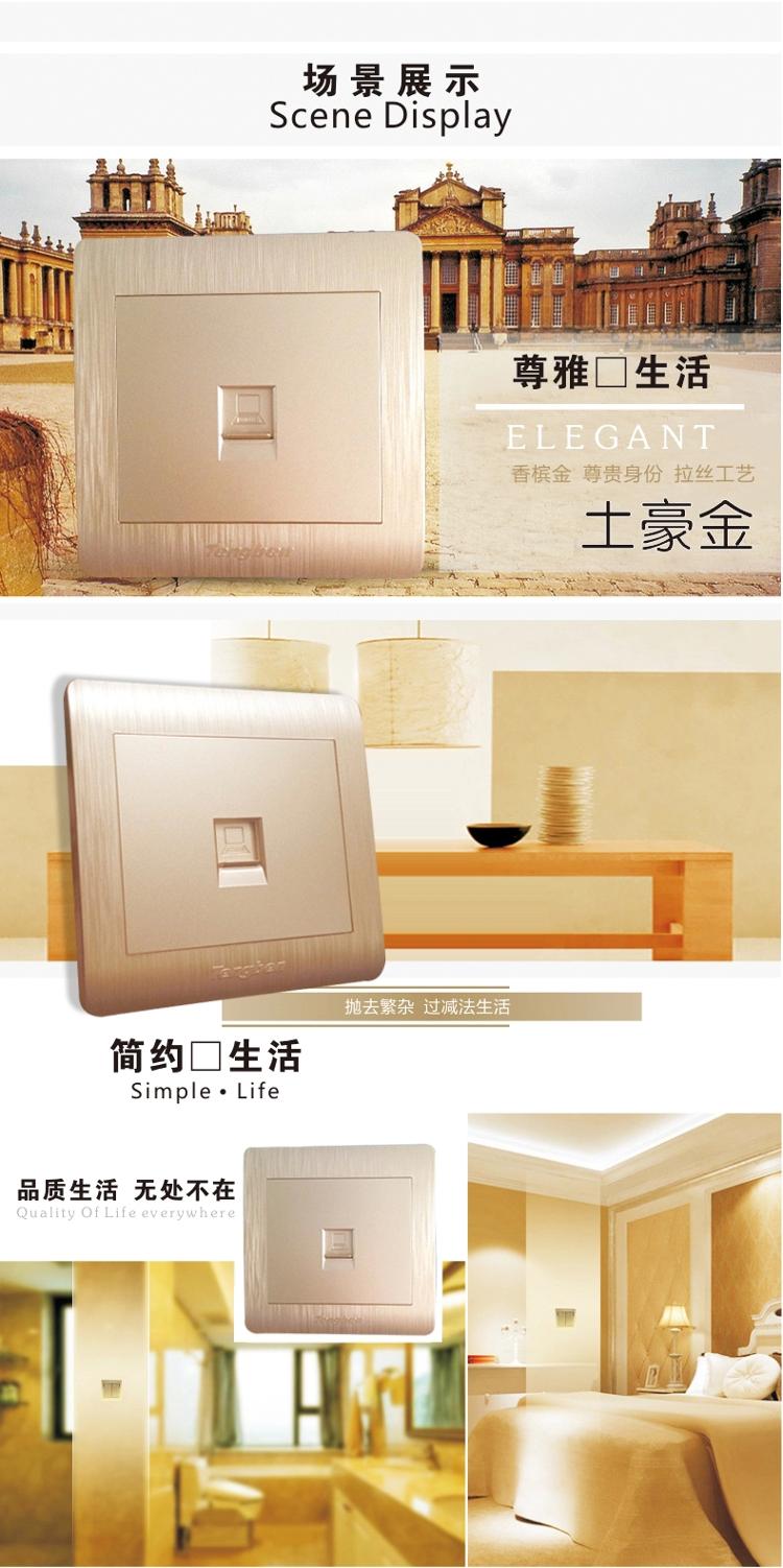 
                                        藤本86型墙壁开关面板插座一位八芯电脑插座/办公用电脑插座/家用电脑插座L3香槟金拉丝系列                
