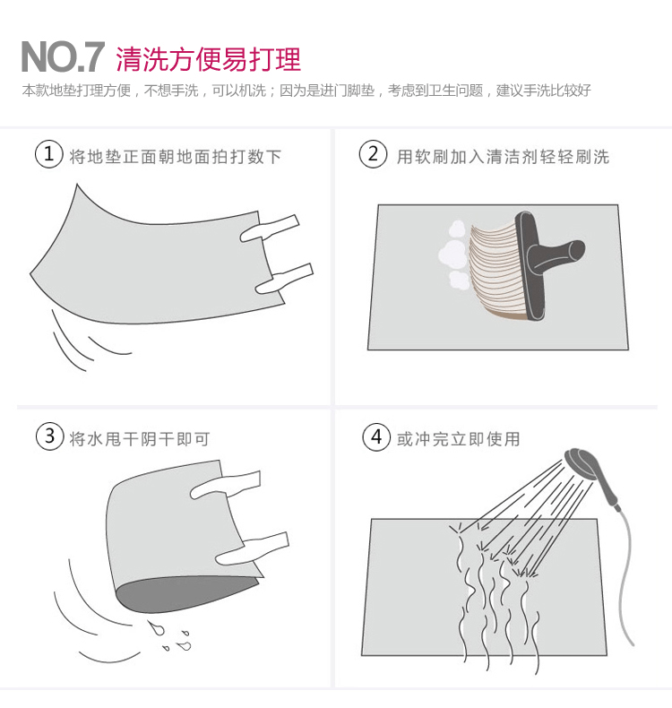 富居（FOOJO）地毯地垫 厨房卫浴门厅入门地垫脚垫50*80cm 黑灰小花