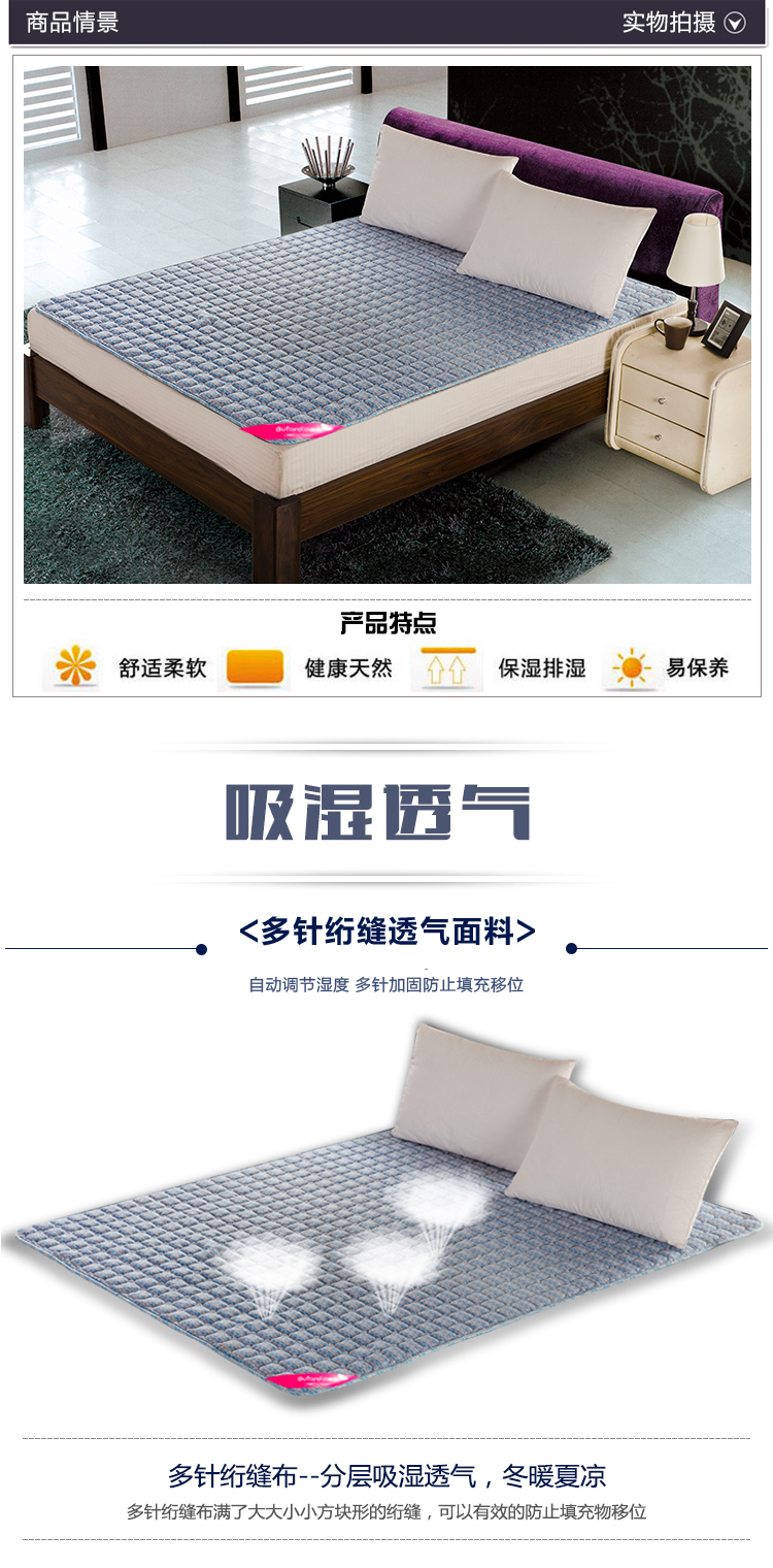 
                                        
                                                            百富帝（byford）床垫床褥 床护垫可水洗折叠透气双人四季床褥子 蓝 180*200cm                