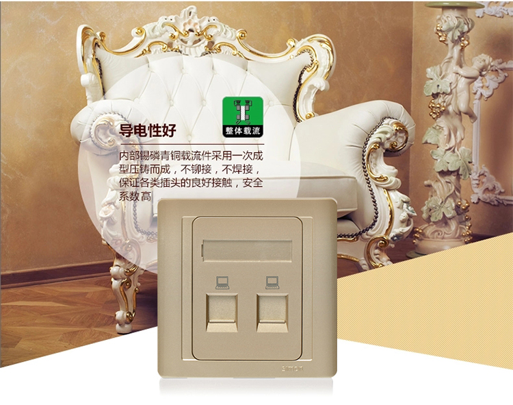 西蒙 (SIMON) 开关插座面板香槟金色 二位电脑/网线插座55系列N55228S-56