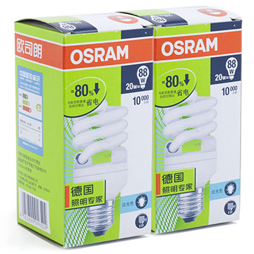 OSRAM欧司朗 螺旋型节能灯20W日光色E27（2支装）