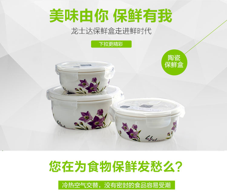 龙士达（LONGSTAR） 保鲜盒 1000ml陶瓷微波炉饭盒 密封储物盒LJ-0010