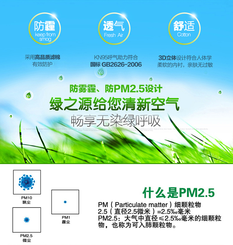 【京东超市】绿之源 绿呼吸口罩活性炭双效滤片 防尘防臭滤菌阻尘（5片装）