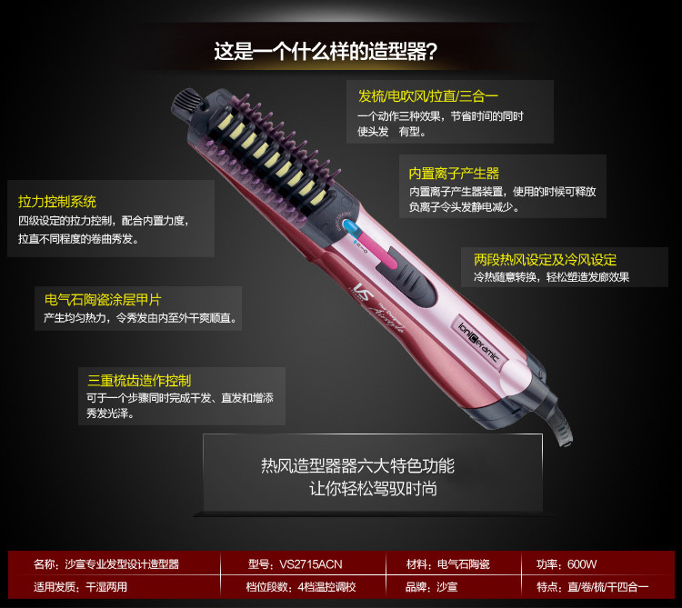 沙宣（VS）VS2715ACN 专业发型设计造型器（红色）