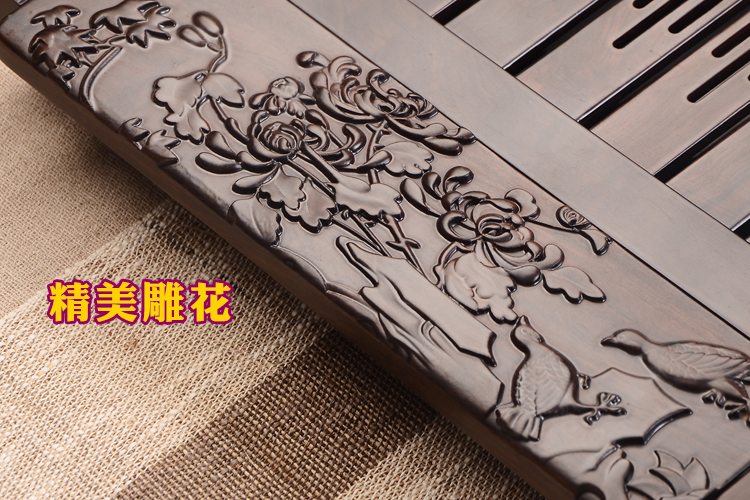瓷恒堂 黑檀木实木茶盘整套功夫茶具 变窑茶具陶瓷套装四合一电热炉