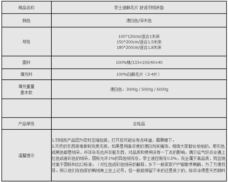 奈士迪NICED 床品家纺 100%白鹅毛羽绒全棉加厚立体双人加大秋冬床垫 180*200cm 白色 12.9斤重