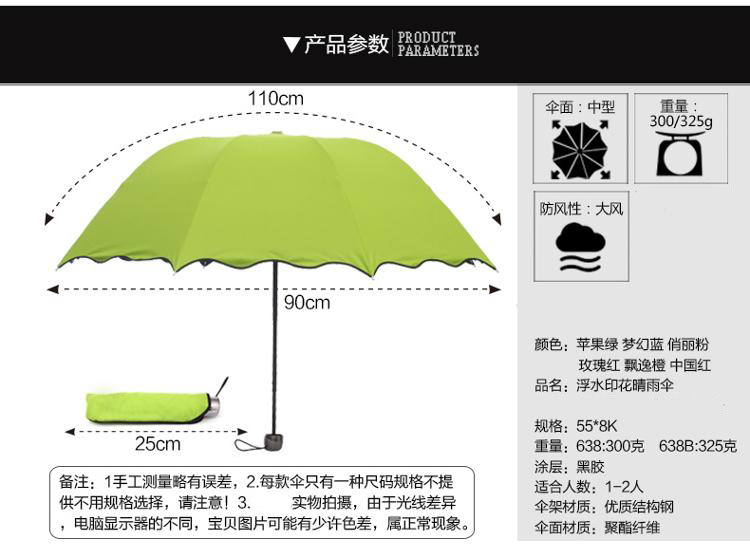 苏子 遇水开花韩国晴雨伞 折叠创意女太阳伞 黑胶防紫外线遮阳伞超强防晒 蓝色SY-01