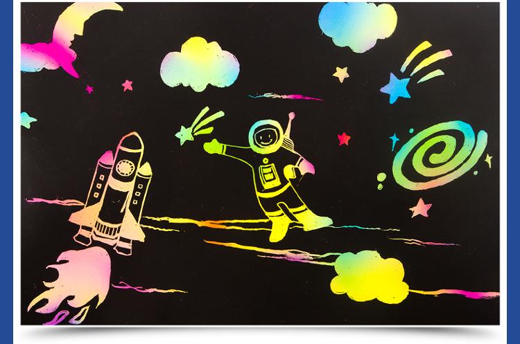 miro儿童刮画纸套装是由四个主题刮画纸组成分别是动物乐园,梦幻太空