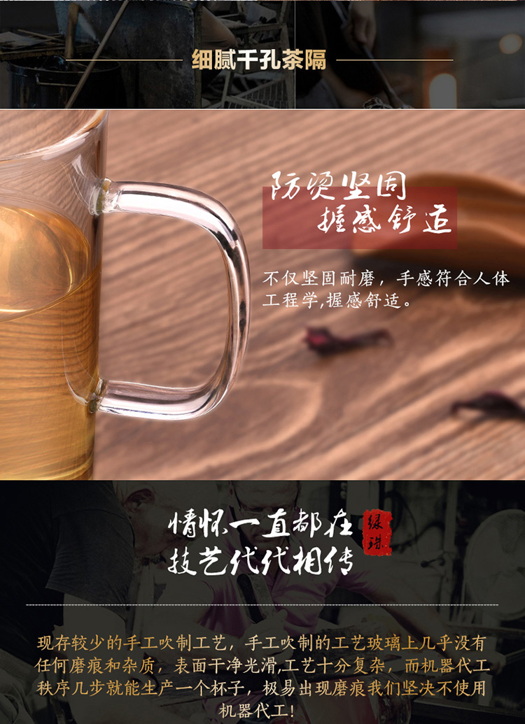 绿珠lvzhu 480ml办公茶杯 玻璃耐热 带把带盖过滤花草水杯子A1041