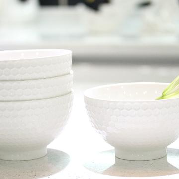 
                                        洁雅杰米饭碗 陶瓷碗套装(4.5英寸)色釉高脚碗(6只装) 白色                