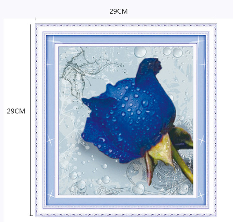 青苇 钻石画 十字钻绣 花卉 滴水玫瑰（蓝色）H-3017/W-0072 29CM*29CM