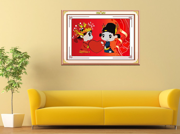 青苇 钻石画 十字钻绣 喜庆 心心相印（婚礼版）X-8021 71CM*45CM