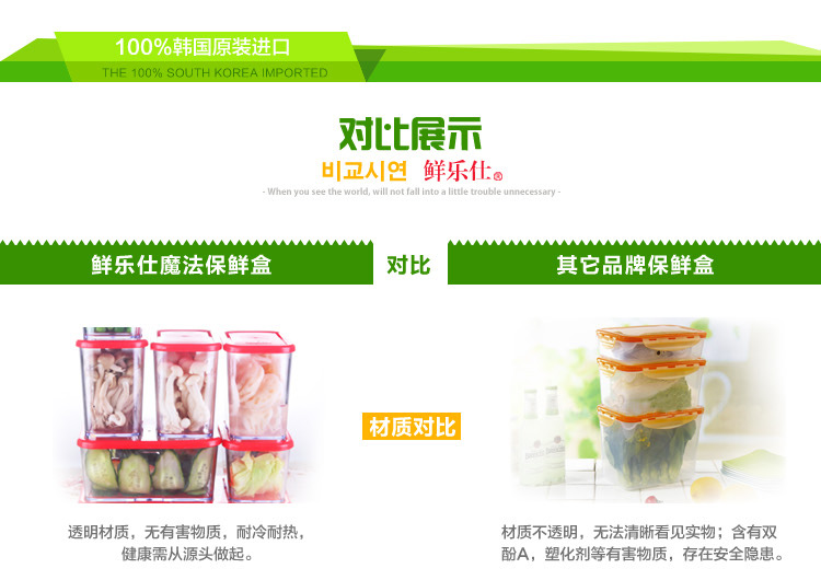 鲜乐仕sunrise韩国进口 密封食品盒冰箱收纳盒塑料保鲜盒5件套装