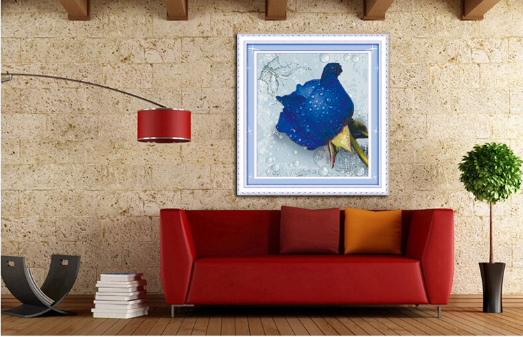 青苇 钻石画 十字钻绣 花卉 滴水玫瑰（蓝色）H-3017/W-0072 29CM*29CM