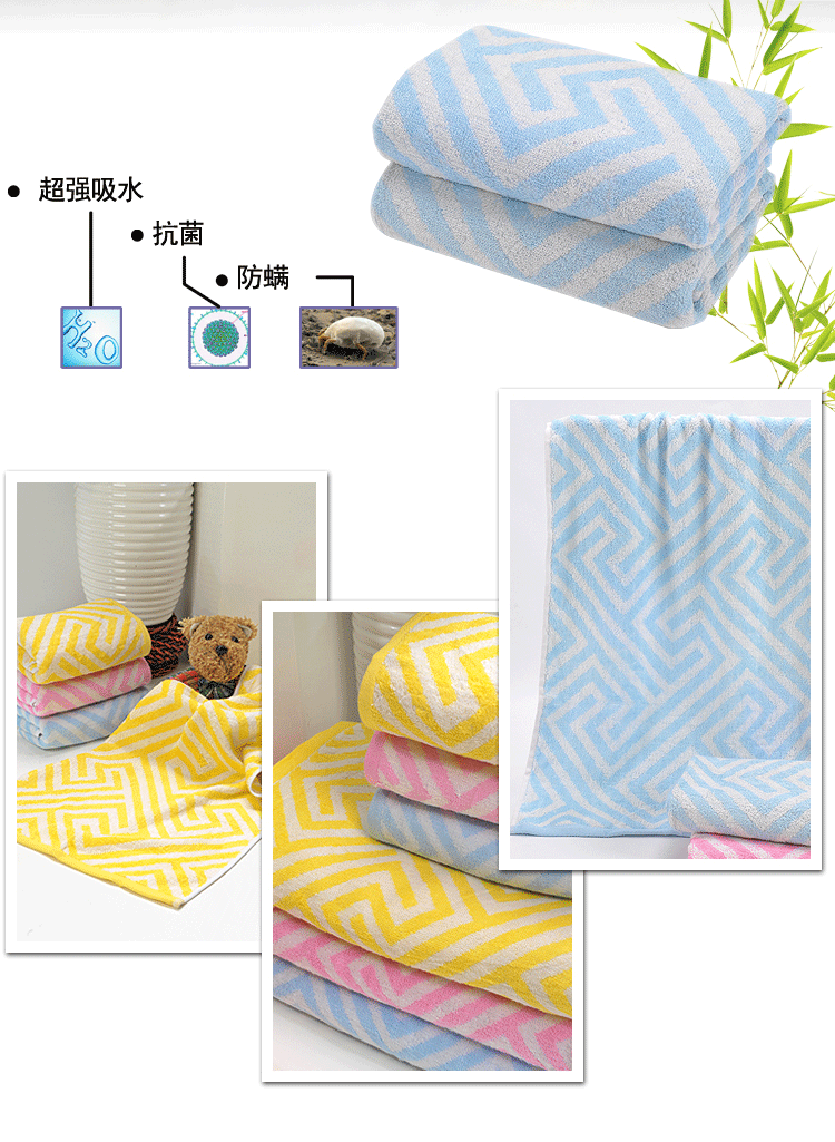 竹之锦（The Bamboo Kam）竹纤维色织成人洗脸毛巾 34*76cm M-030 蓝色