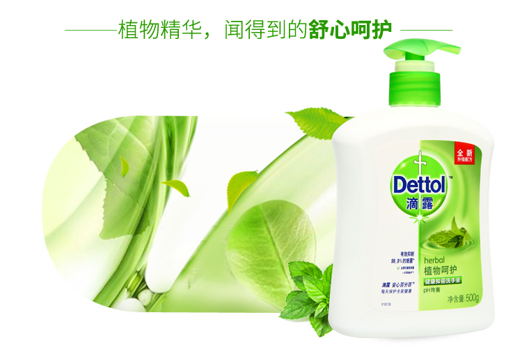 滴露dettol 健康抑菌洗手液 植物呵护 500g/瓶