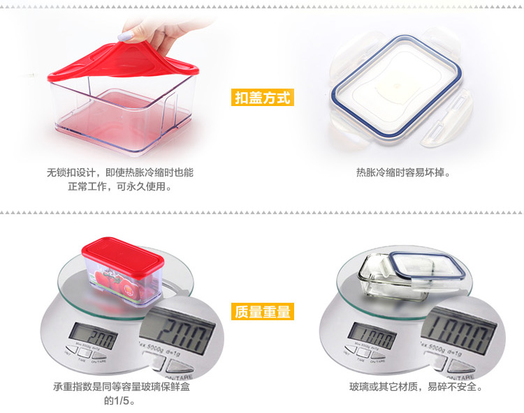 鲜乐仕sunrise韩国进口 密封食品盒冰箱收纳盒塑料保鲜盒5件套装