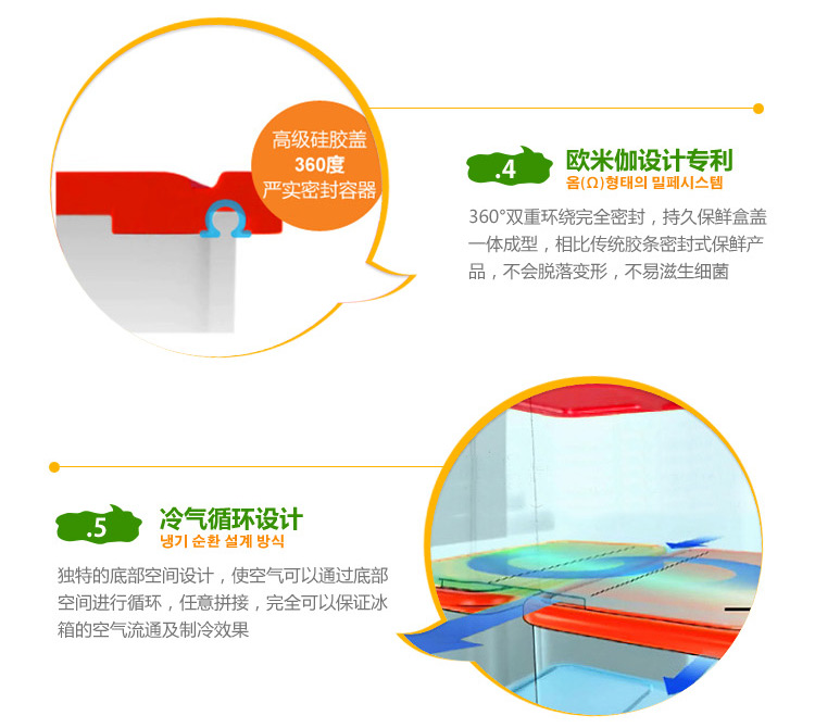 鲜乐仕sunrise韩国进口 密封食品盒冰箱收纳盒塑料保鲜盒5件套装
