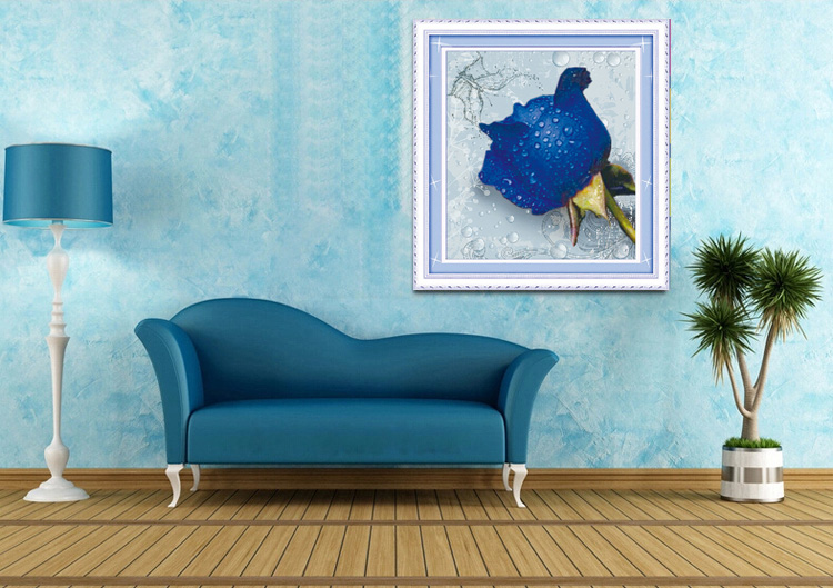 青苇 钻石画 十字钻绣 花卉 滴水玫瑰（蓝色）H-3017/W-0072 29CM*29CM