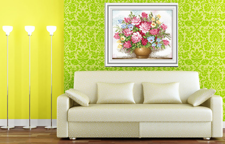 青苇 钻石画 十字钻绣 花卉 粉红玫瑰 H-3029/W-0052 69CM*59CM