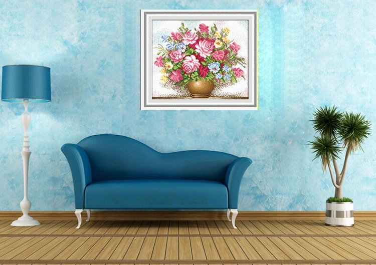 青苇 钻石画 十字钻绣 花卉 粉红玫瑰 H-3029/W-0052 69CM*59CM