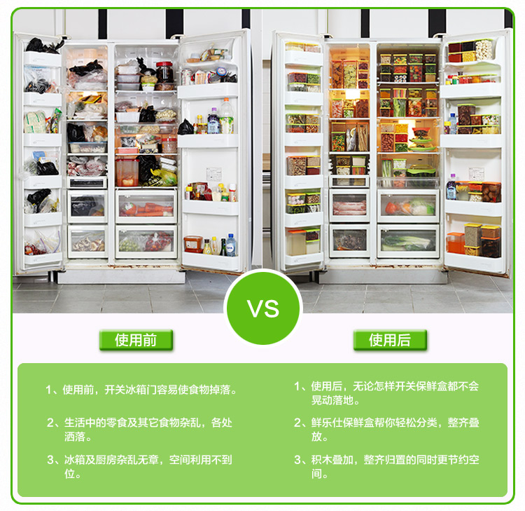 鲜乐仕sunrise 魔法密封食品保鲜盒7件套冰箱整理盒厨房收纳盒PBS14