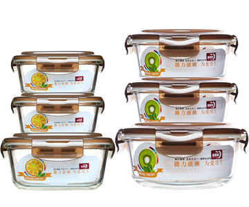 青苹果 耐热玻璃保鲜盒套装 6件套  BXHK06-2 烤箱 冰箱 微波炉适用保鲜盒