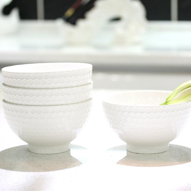 
                                        洁雅杰米饭碗 陶瓷碗套装(4.5英寸)色釉高脚碗(6只装) 白色                