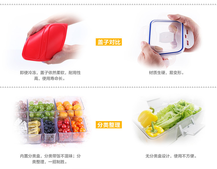 鲜乐仕sunrise韩国进口 密封食品盒冰箱收纳盒塑料保鲜盒5件套装