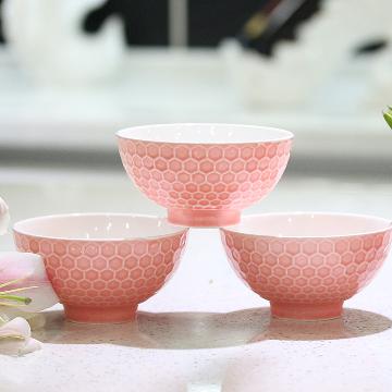 洁雅杰陶瓷碗套装 色釉(4.5英寸)高脚碗易清洁米饭碗(6只装) 粉色