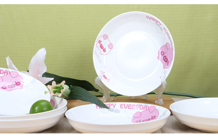
                                        
                                                            万毅陶瓷餐具 家用盘子陶瓷汤盘(7英寸)中式饭盘陶瓷餐具套装(6只装) 欢乐猪                
