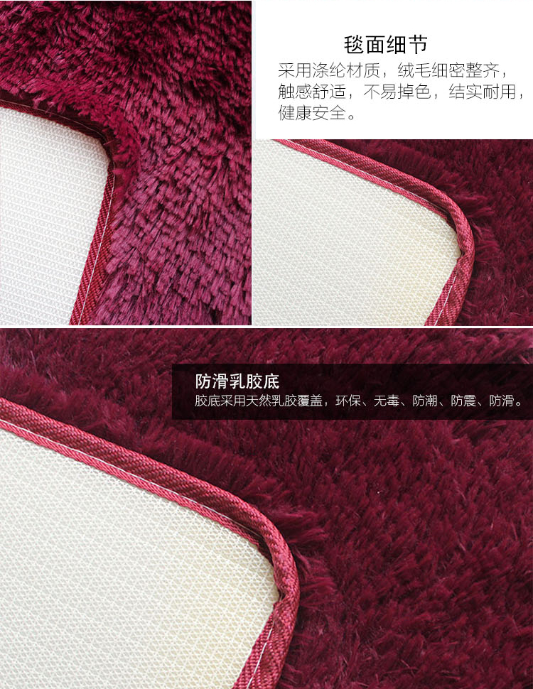 汉莱格 精品超柔高毛丝绒客厅卧室浴室地毯地垫40*60cm紫红