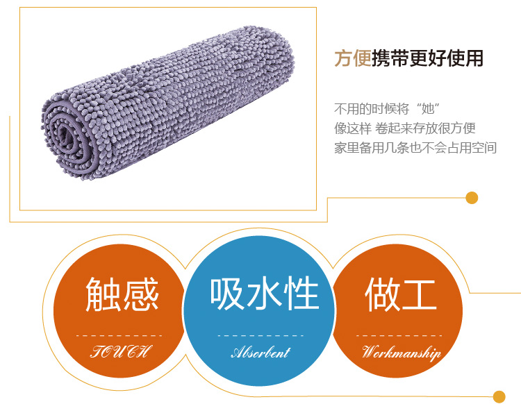 素雅特 加厚雪尼尔防滑吸水地垫 50*80cm 1018-004 灰色