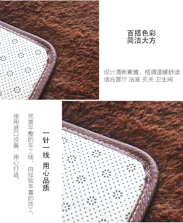 汉莱格 精品超柔丝绒客厅卧室浴室地毯地垫50*80cm咖啡