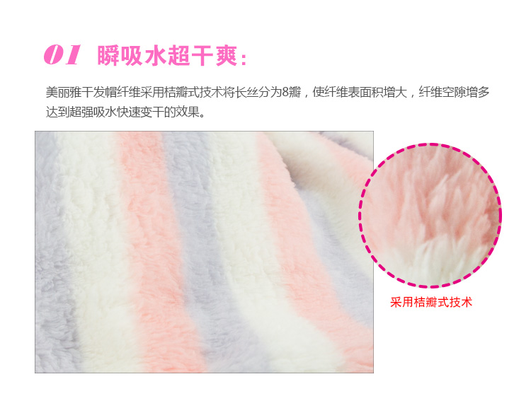 美丽雅 细纤维彩条新型干发帽 快干帽干发巾护发巾 HC053922