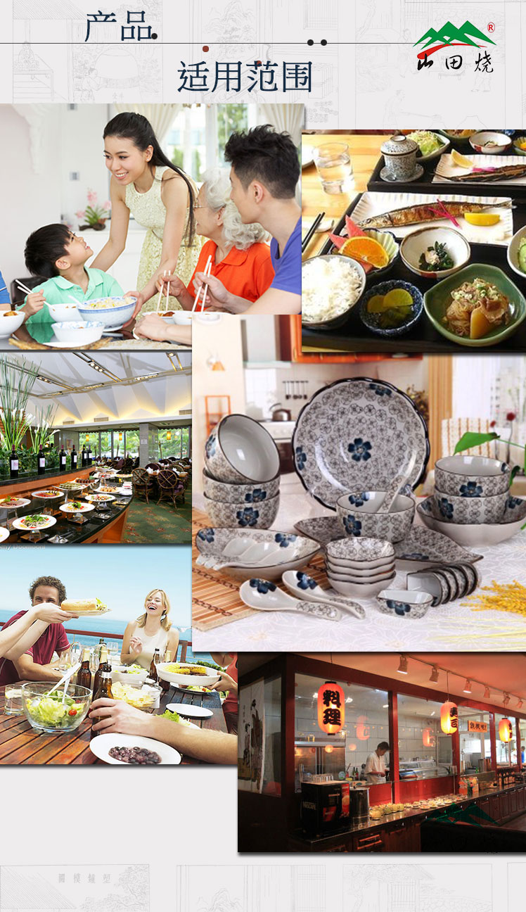 山田烧陶瓷盘子 瓷汤盘(7英寸)釉下彩日式和风深饭盘(2只装) 蓝吉祥