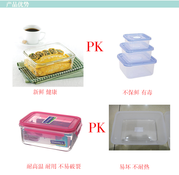 三光云彩glasslock韩国进口钢化玻璃饭盒微波炉碗保鲜盒密封便当盒 五件套/GL502