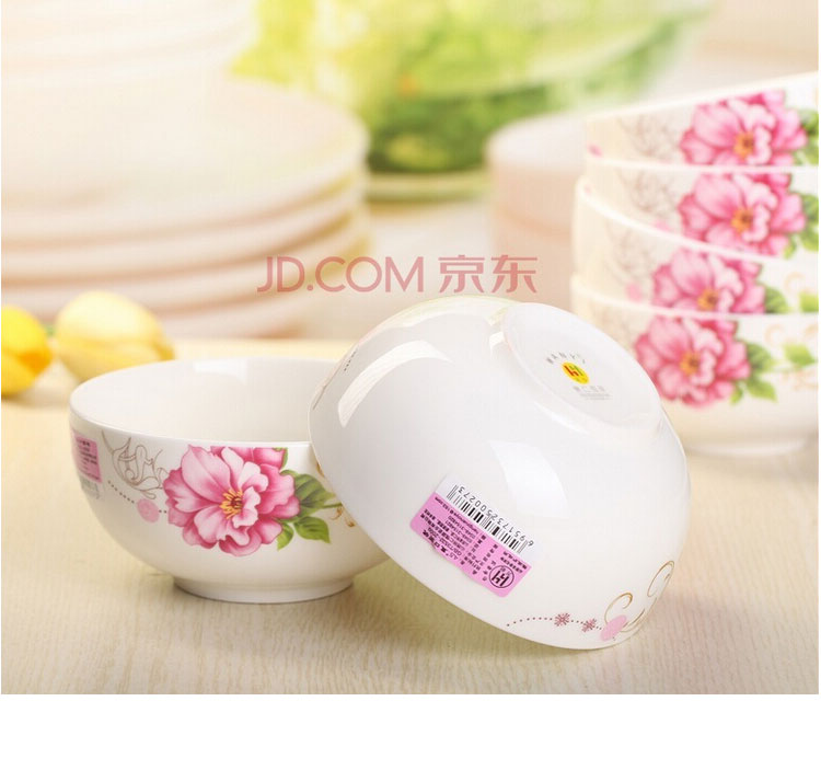 
                                        【京东超市】万毅米饭碗 陶瓷碗套装(4.5英寸)花之富贵韩式碗(6只装)                