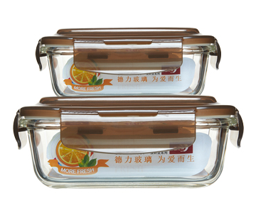 青苹果 耐热玻璃保鲜盒套装 2件套 BXHK02-9 烤箱 冰箱 微波炉适用保鲜盒