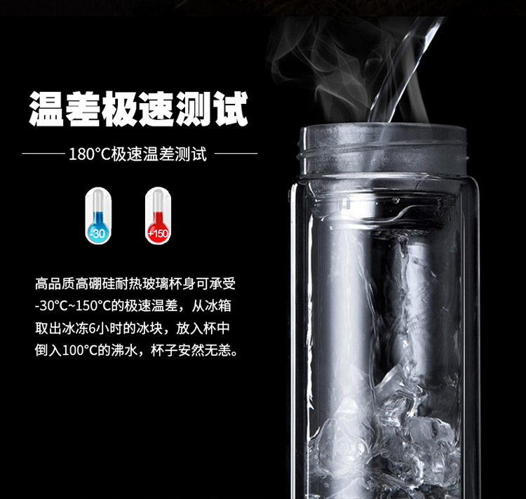 绿珠lvzhu 玻璃杯双层 大容量500ml 男女士带茶隔 便携创意茶水杯子B680